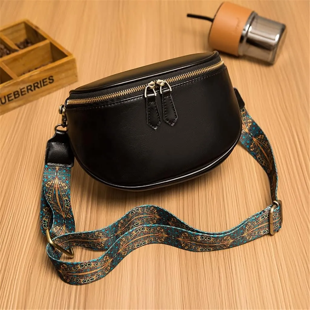 JSEIAJB Leather Bag Women's Bag Fashion Retro Layer Vegetable Tanned Leather Shoulder Messenger Bag Saddle Bag(D)
