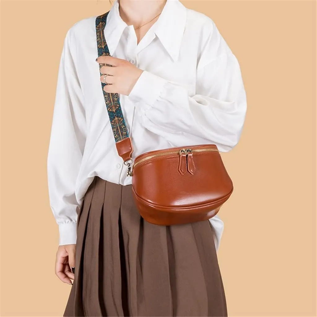 JSEIAJB Leather Bag Women's Bag Fashion Retro Layer Vegetable Tanned Leather Shoulder Messenger Bag Saddle Bag(D)