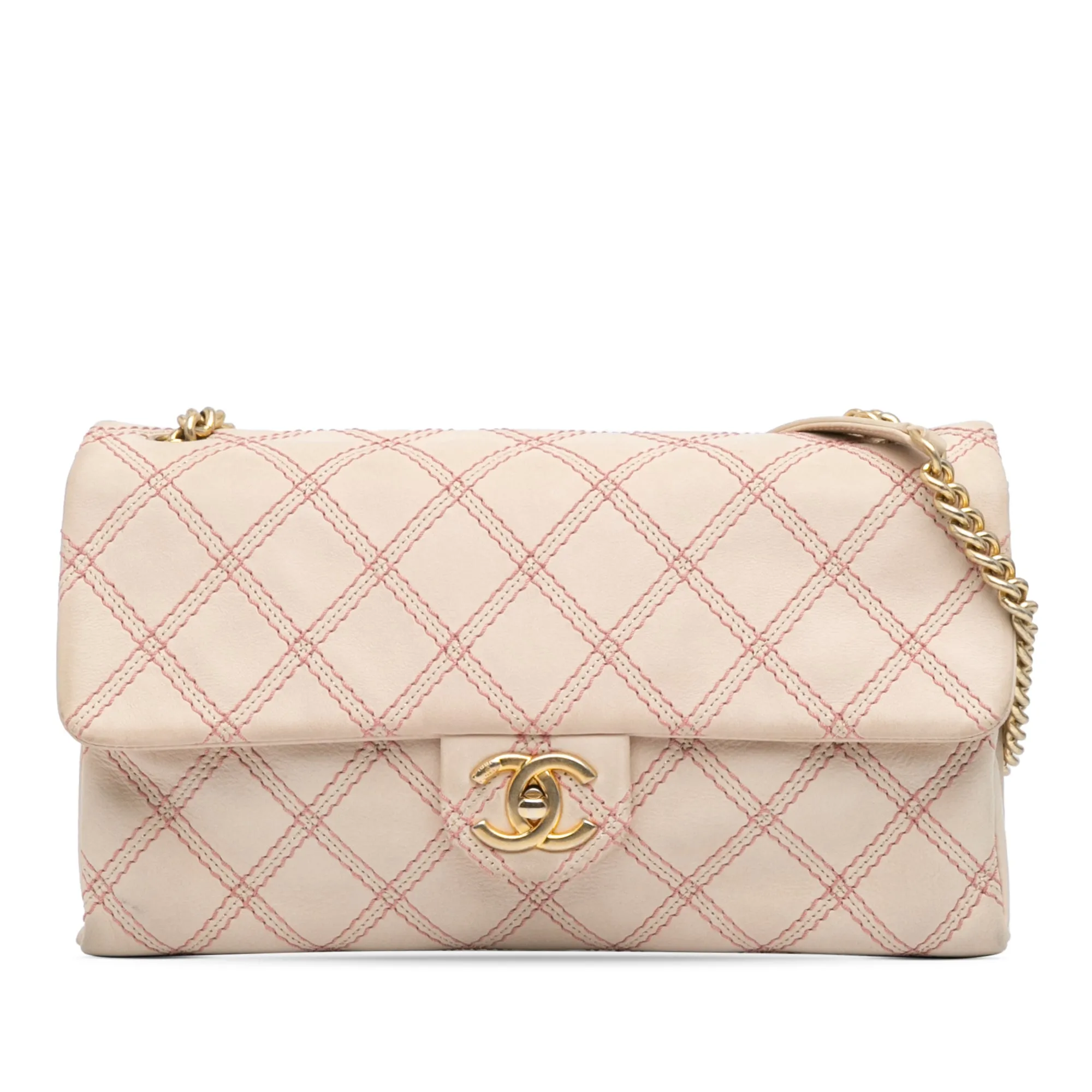 Jumbo Quilted Calfskin Triple Stitched Flap