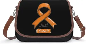 Just Cure It Orange Ribbon Leukemia Awareness Crossbody Bags for Women PU Leather Tote Bag Purse Shoulder Bag for Travel Office