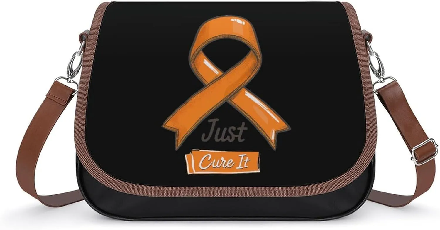 Just Cure It Orange Ribbon Leukemia Awareness Crossbody Bags for Women PU Leather Tote Bag Purse Shoulder Bag for Travel Office