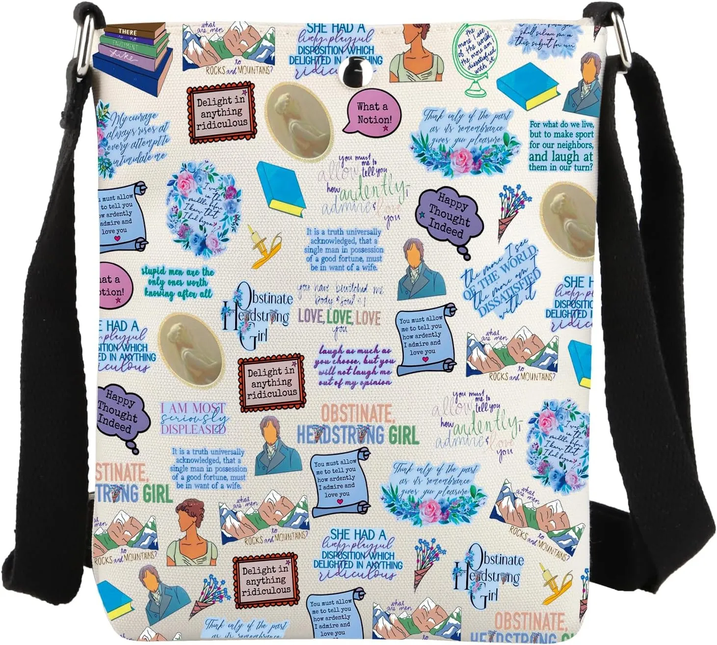 JYTAPP Book Lover Crossbody Bag Jane Inspired Literary Purse for Women Classic Novel Obstinate Reading Quote Bookish Bag