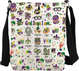 JYTAPP Purple Green Carnival Crossbody Bag Party Gift God Says I Am Christian Bags Louisiana Carnival Gift