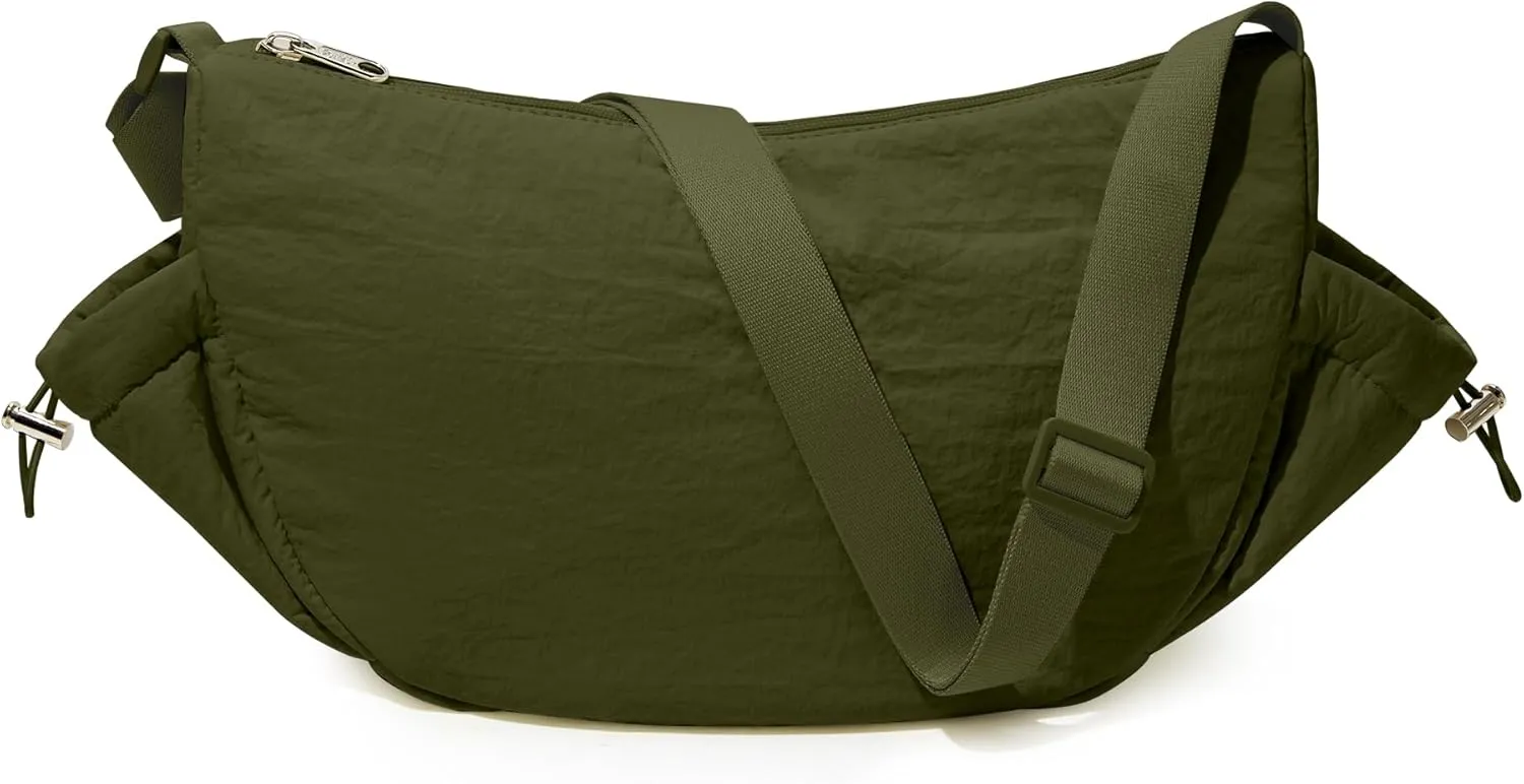 KALIDI Crossbody Purse Bag for Women Nylon Crescent Bag Men Dumpling Bag Lightweight Travel Sling Bag with Adjustable Strap