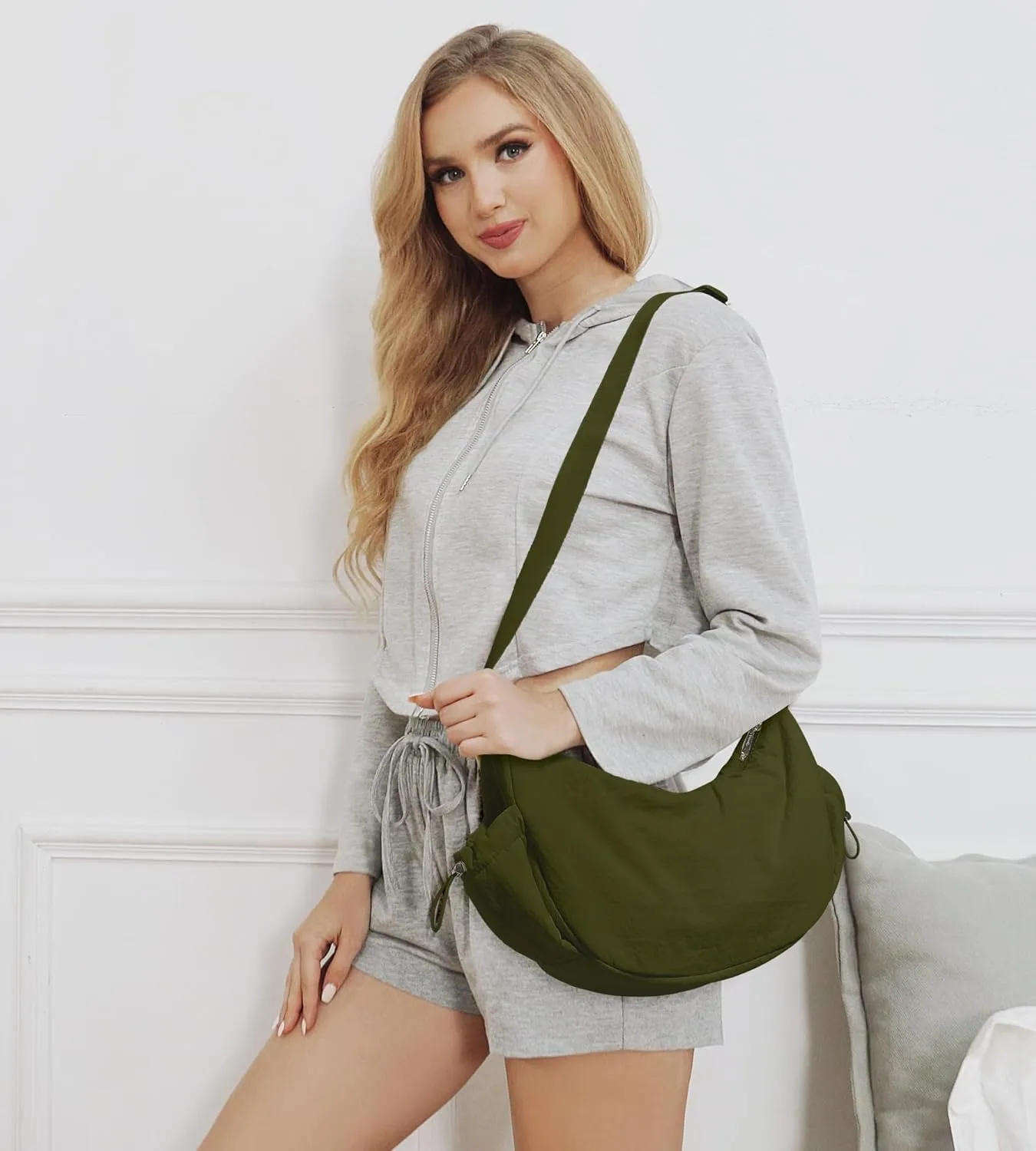 KALIDI Crossbody Purse Bag for Women Nylon Crescent Bag Men Dumpling Bag Lightweight Travel Sling Bag with Adjustable Strap