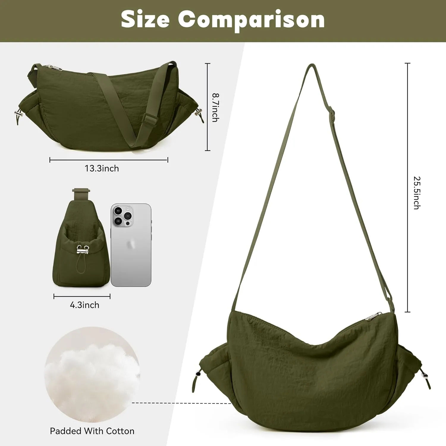 KALIDI Crossbody Purse Bag for Women Nylon Crescent Bag Men Dumpling Bag Lightweight Travel Sling Bag with Adjustable Strap