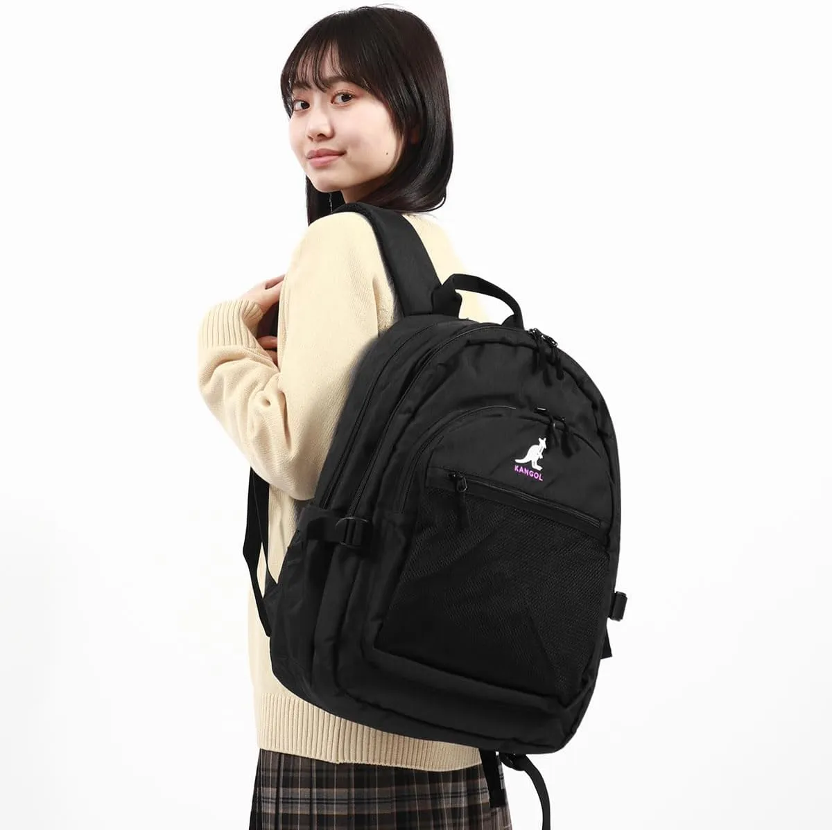 Kangol Backpack, Embroidered Logo, Mesh Pocket, 2 Layers, Lightweight, Multi-functional, Can Store a PC, Multi