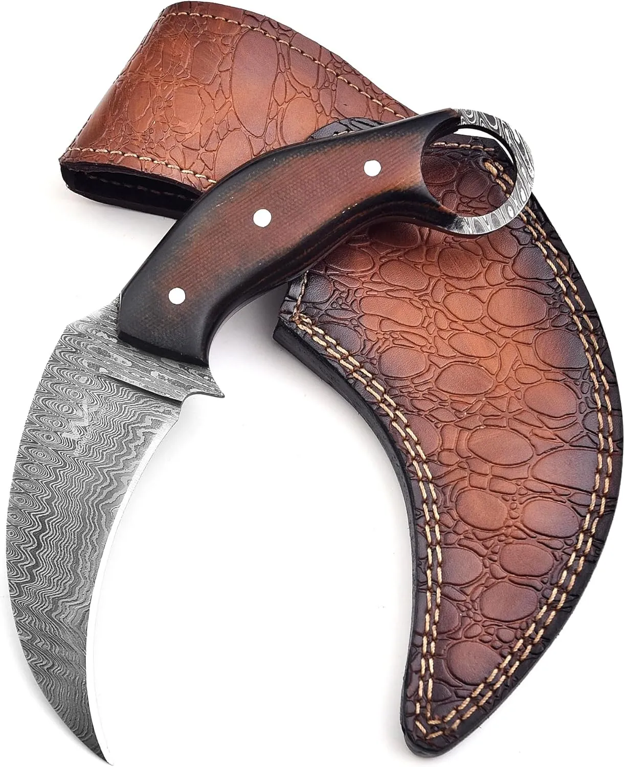 Karambit Knife - Handmade Damascus Steel Tactical EDC Knife, Ideal for Outdoor Survival Camping Utility Knife With Leather sheath, Fixed Blade Knife - G10 Handle Claw Knife (G10)