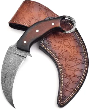 Karambit Knife - Handmade Damascus Steel Tactical EDC Knife, Ideal for Outdoor Survival Camping Utility Knife With Leather sheath, Fixed Blade Knife - G10 Handle Claw Knife (G10)