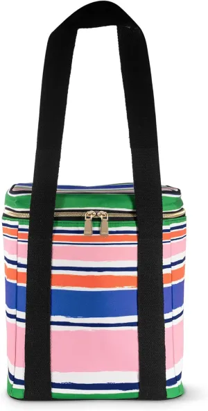 kate spade new york Wine Picnic Cooler Bag, Insulated Bag for Picnics, 4-Bottle Wine Tote, Large Capacity Soft Cooler, Ocean Stripe