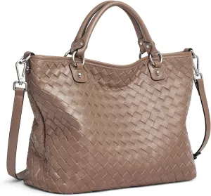 Kattee Woven Bag for Women, Leather Tote Bag Large Handbag and Purse Retro Handmade Shoulder Bag