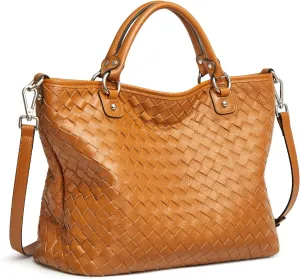 Kattee Woven Bag for Women, Leather Tote Bag Large Handbag and Purse Retro Handmade Shoulder Bag