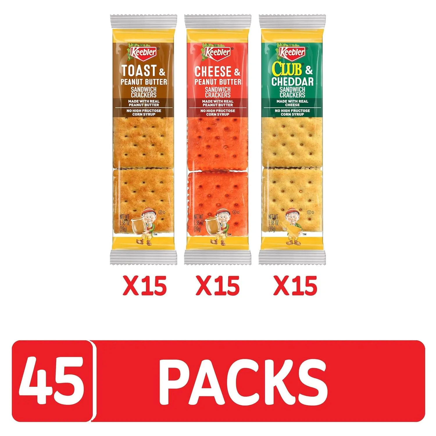 Keebler Sandwich Crackers, Single Serve Snack Crackers, Lunch Snacks, Variety Pack (45 Packs)