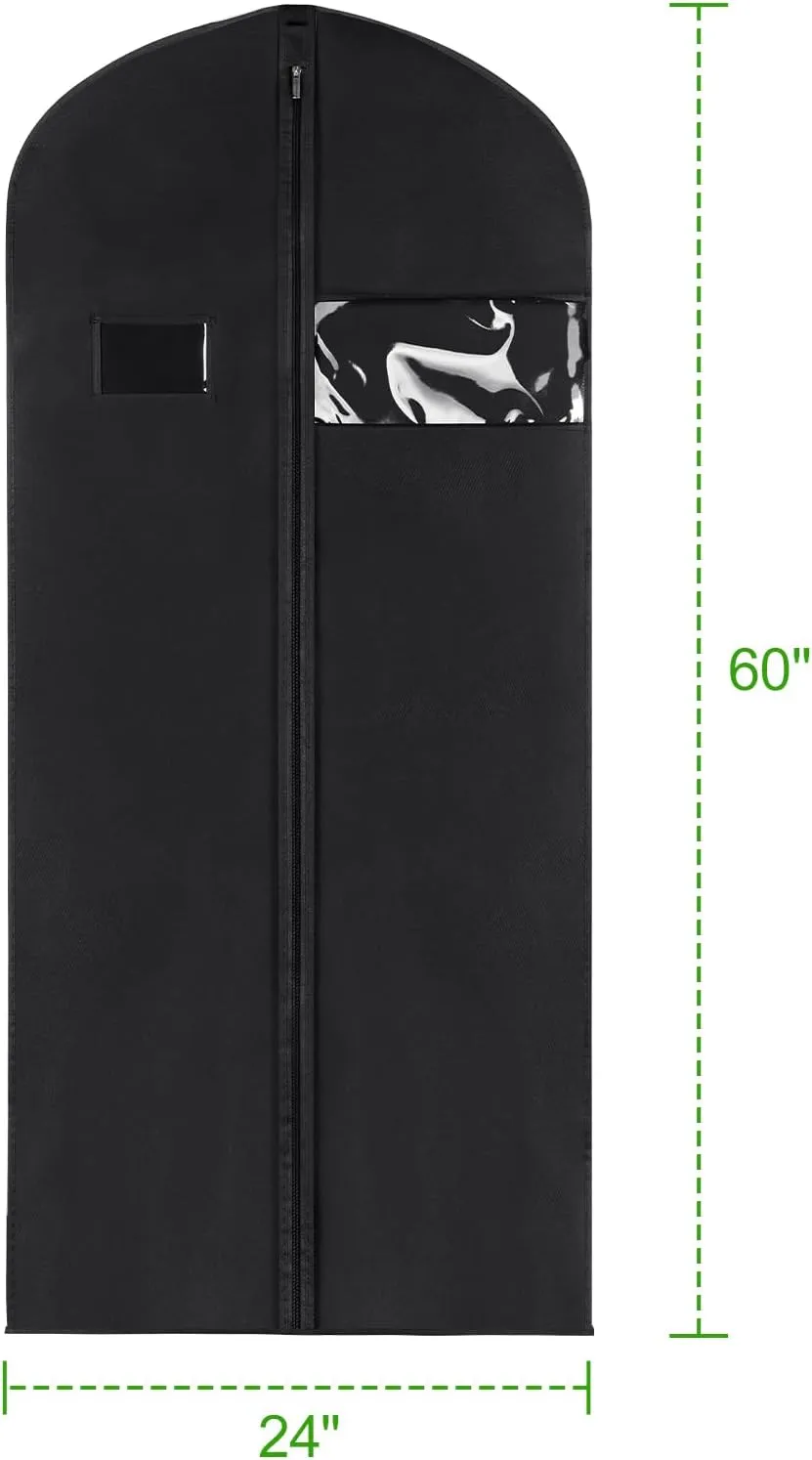 KEEGH 60'' Dress Bags for Gowns Long (Set of 10), Garment Bags for Hanging Clothes, Dress Bags for Closet Storage, Clothes Cover for Hanging Coats Dresses with Clear Window and Label Pocket, Black