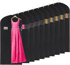 KEEGH 60'' Dress Bags for Gowns Long (Set of 10), Garment Bags for Hanging Clothes, Dress Bags for Closet Storage, Clothes Cover for Hanging Coats Dresses with Clear Window and Label Pocket, Black