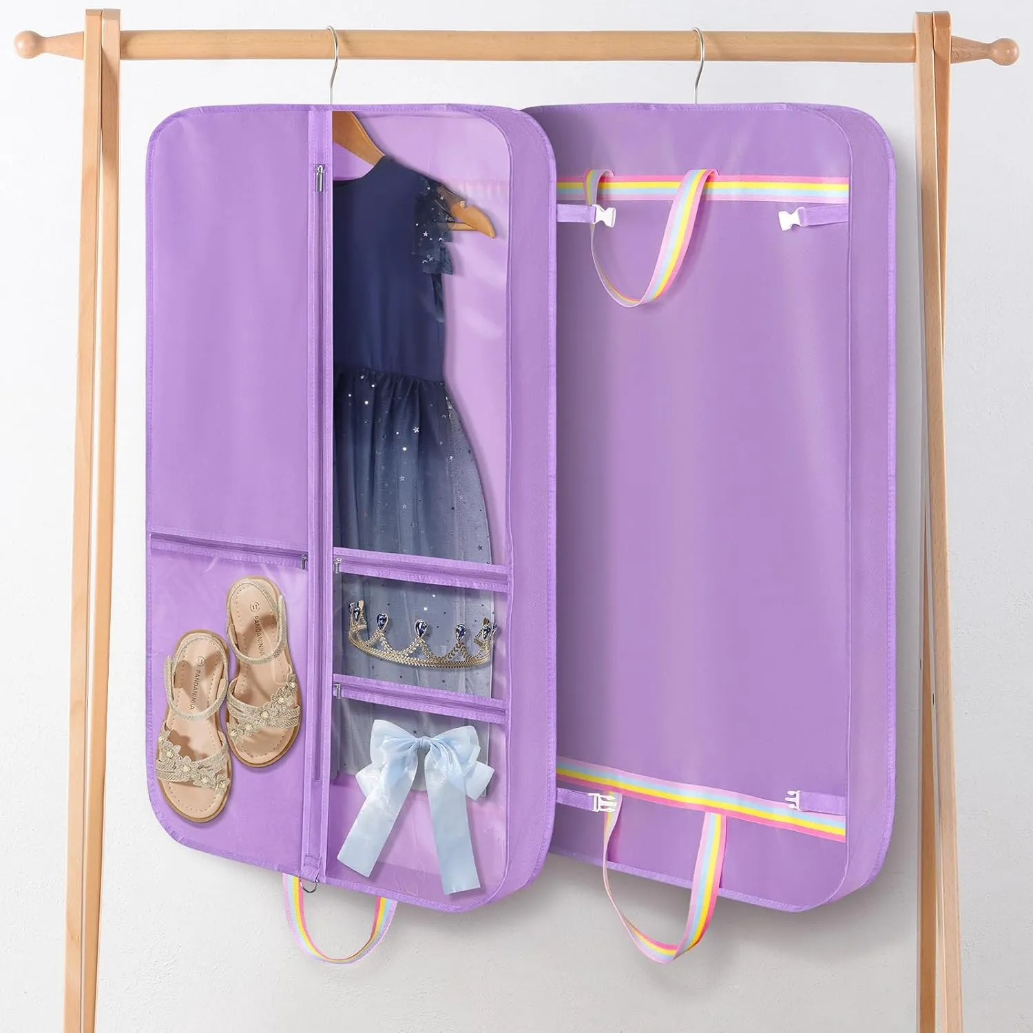 KEEGH Garment Bags for Dance Costumes 40 Inch, Kids Dance Costume Bag for Dancers with 3 Zipper Pockets, Transparent Window, Zipper Closure, Purple