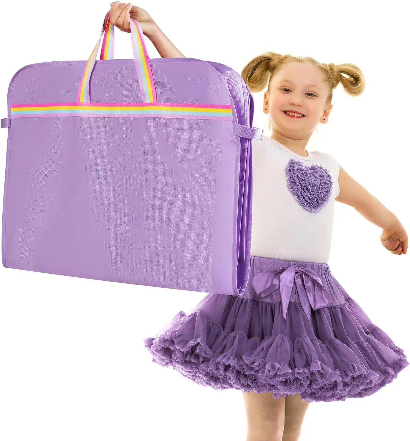 KEEGH Garment Bags for Dance Costumes 40 Inch, Kids Dance Costume Bag for Dancers with 3 Zipper Pockets, Transparent Window, Zipper Closure, Purple