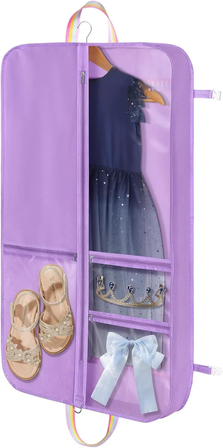 KEEGH Garment Bags for Dance Costumes 40 Inch, Kids Dance Costume Bag for Dancers with 3 Zipper Pockets, Transparent Window, Zipper Closure, Purple