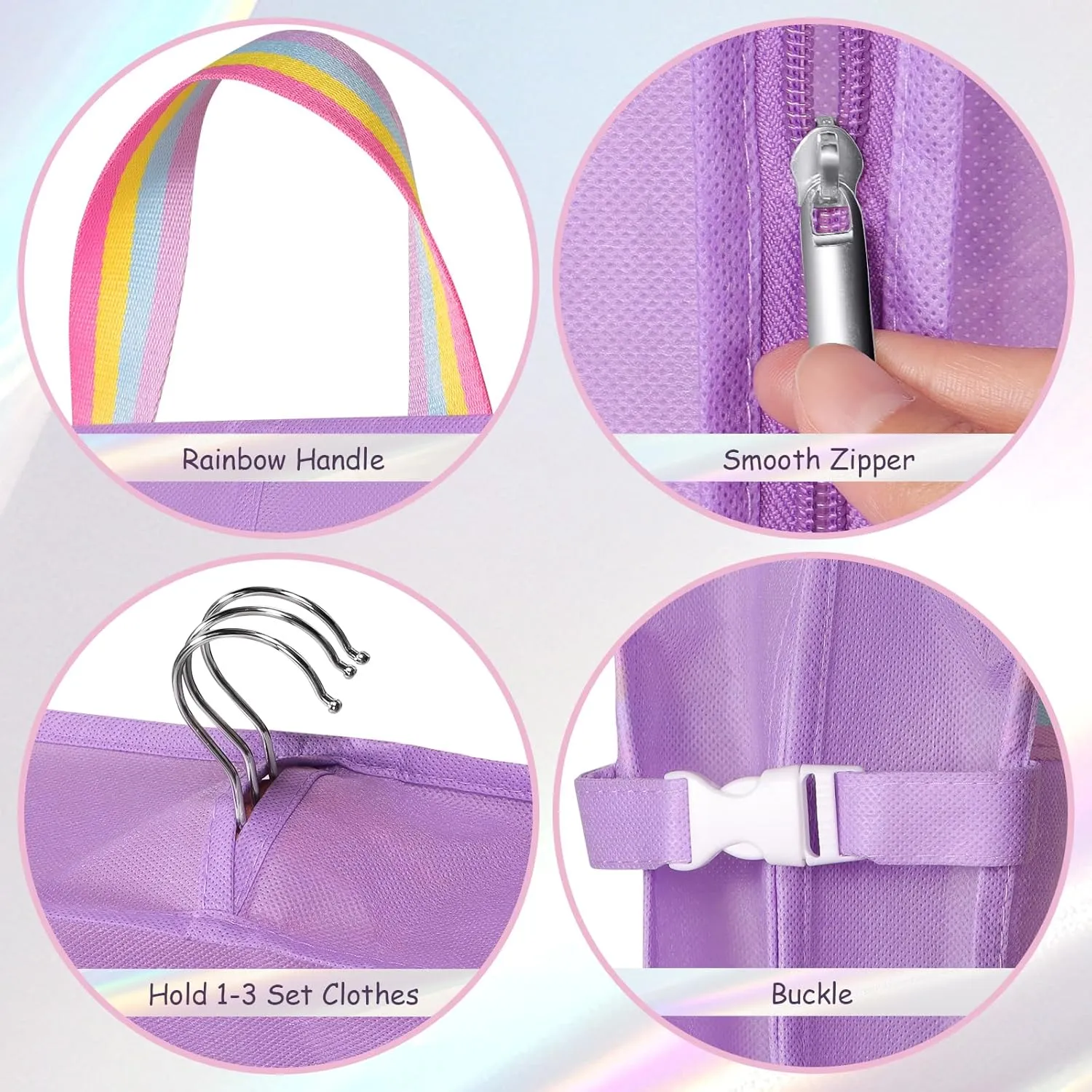 KEEGH Garment Bags for Dance Costumes 40 Inch, Kids Dance Costume Bag for Dancers with 3 Zipper Pockets, Transparent Window, Zipper Closure, Purple
