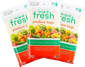 Keep it Fresh Produce Bags - 30 Reusable BPA Free Freshness Green Bags & Twist Ties - Keeps Fruits, Veggies, and Flowers Fresher Longer