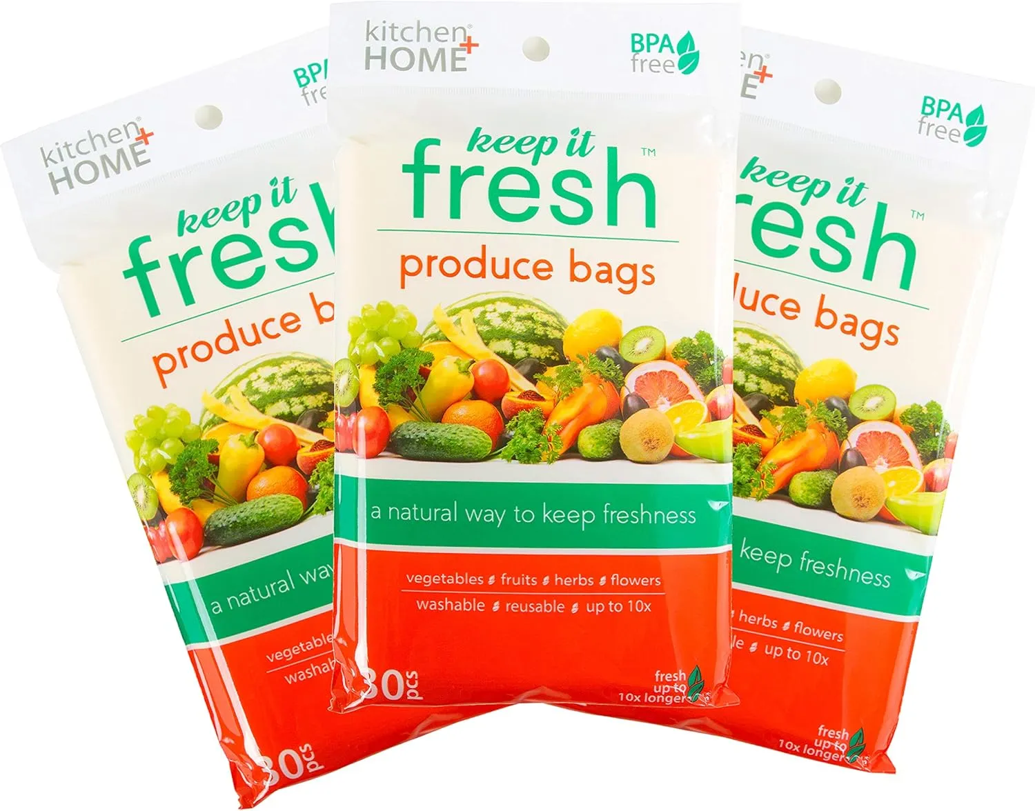 Keep it Fresh Produce Bags - 30 Reusable BPA Free Freshness Green Bags & Twist Ties - Keeps Fruits, Veggies, and Flowers Fresher Longer