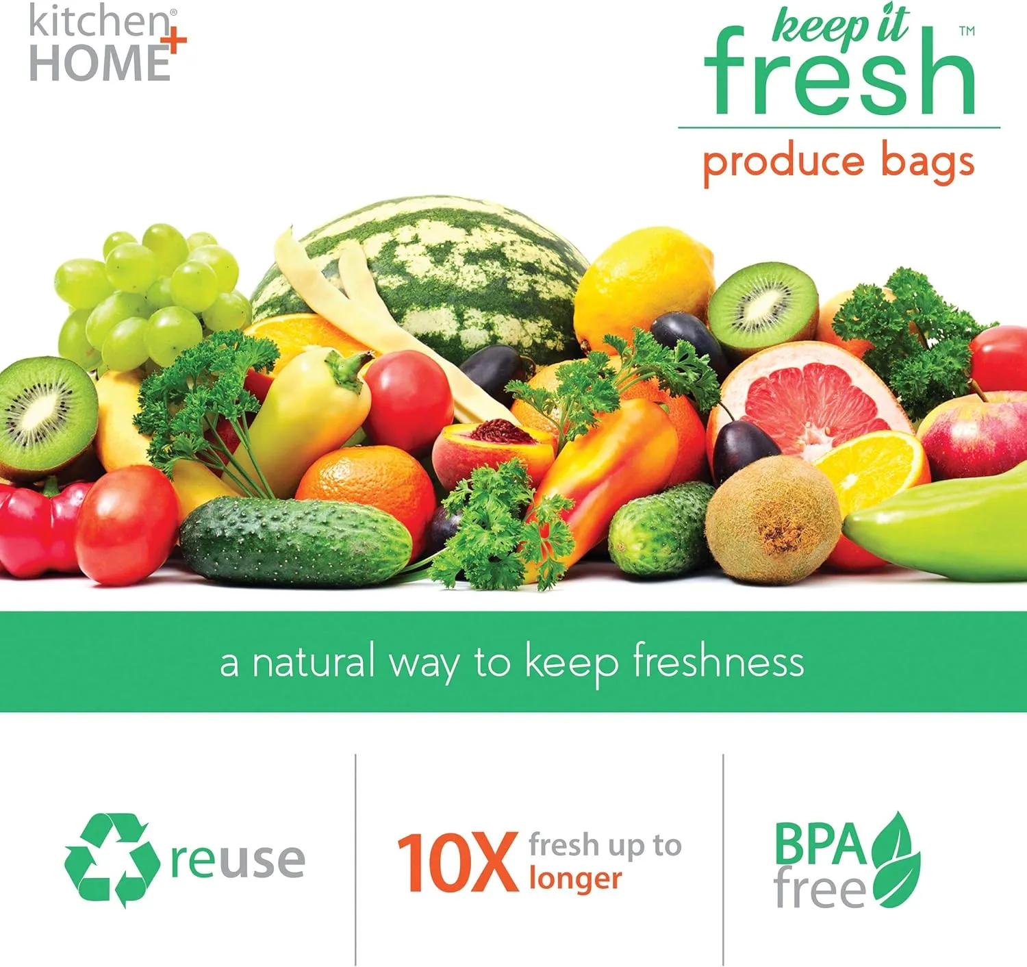 Keep it Fresh Produce Bags - 30 Reusable BPA Free Freshness Green Bags & Twist Ties - Keeps Fruits, Veggies, and Flowers Fresher Longer