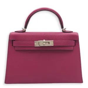 Kelly 20 Rose Pourpre in Chevre Leather, Palladium hardware
