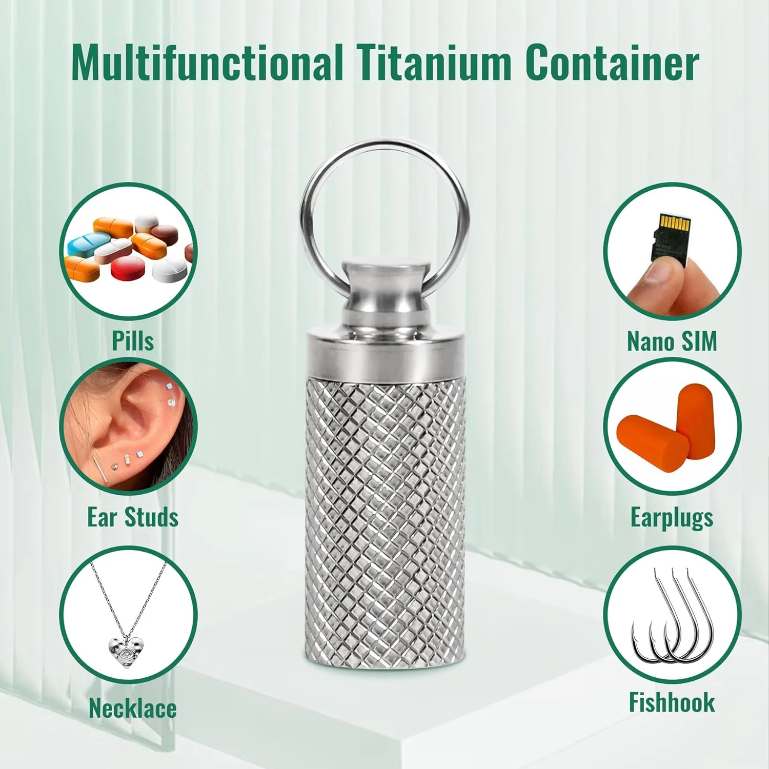 Keychain Pill Holder (2 Pack), Titanium Minsize Waterproof Pill Container/Case for Purse or Pocket, Portable Small Pill Box Organizer Pill Fob Medicine for Outdoor Travel Camping