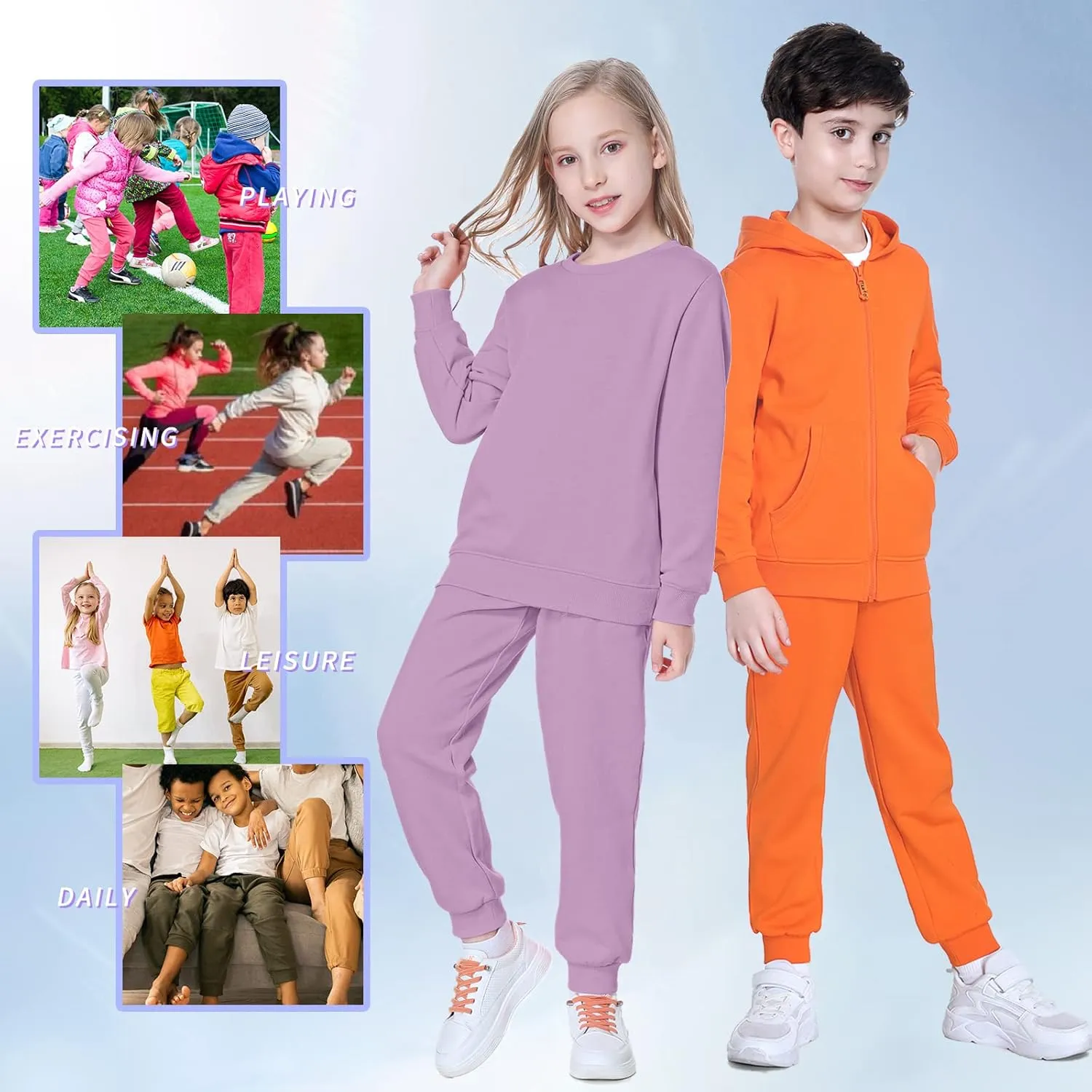 Kid Nation Kids Unisex Soft Brushed Fleece Casual Pull On Jogger Sweatpants with Pockets for Boys or Girls