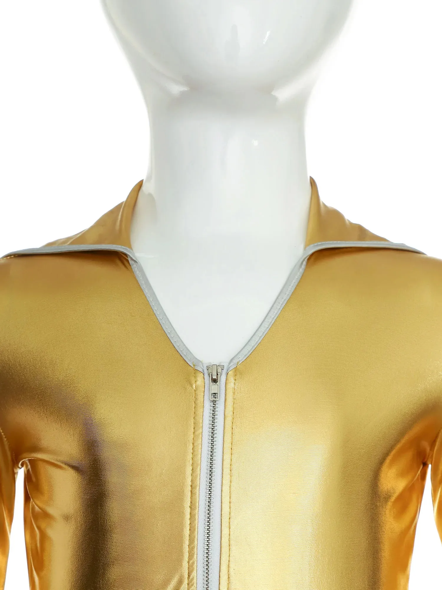 Kids 90s Disco Rock Star Costume Metallic Ruffled Jumpsuit with Bell Sleeves