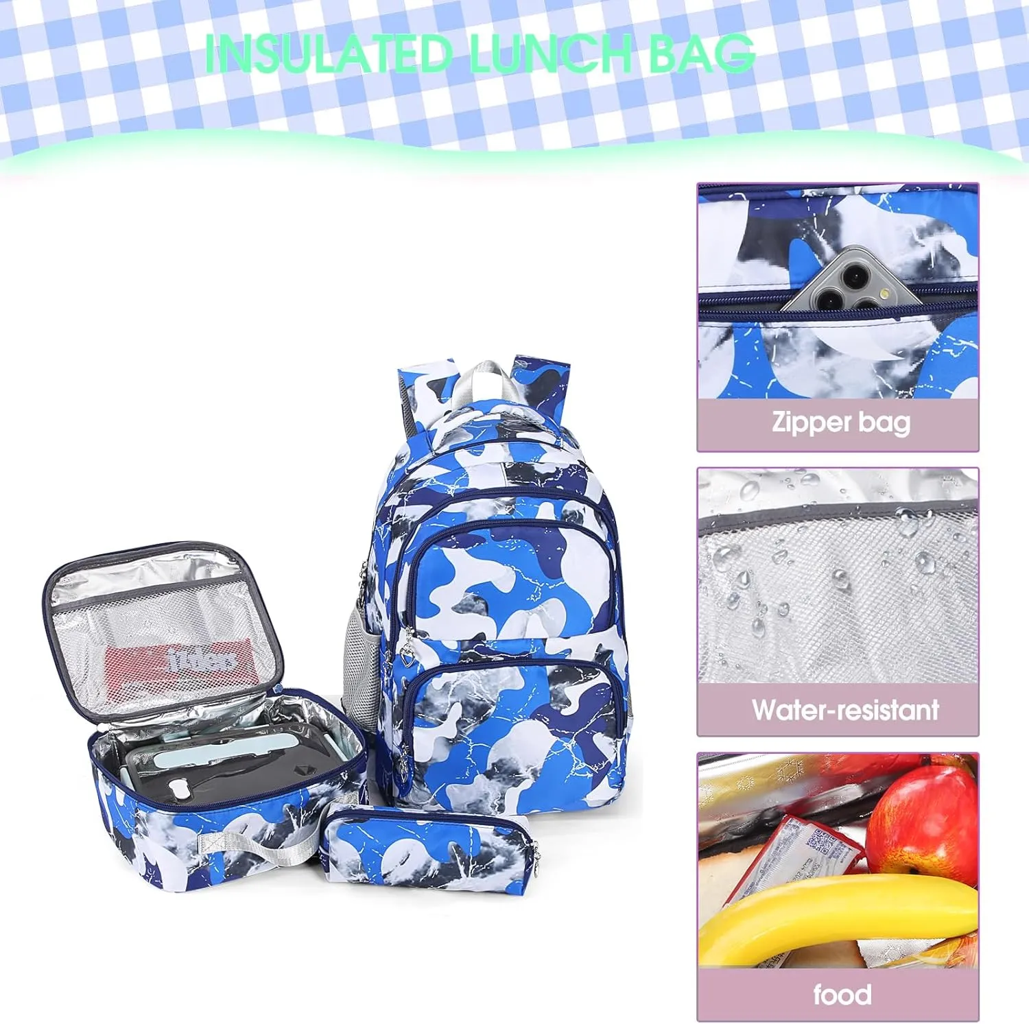 Kids Backpack for Boys Teens Bookbag for Elementary Primary Middle School with Lunch Box Set