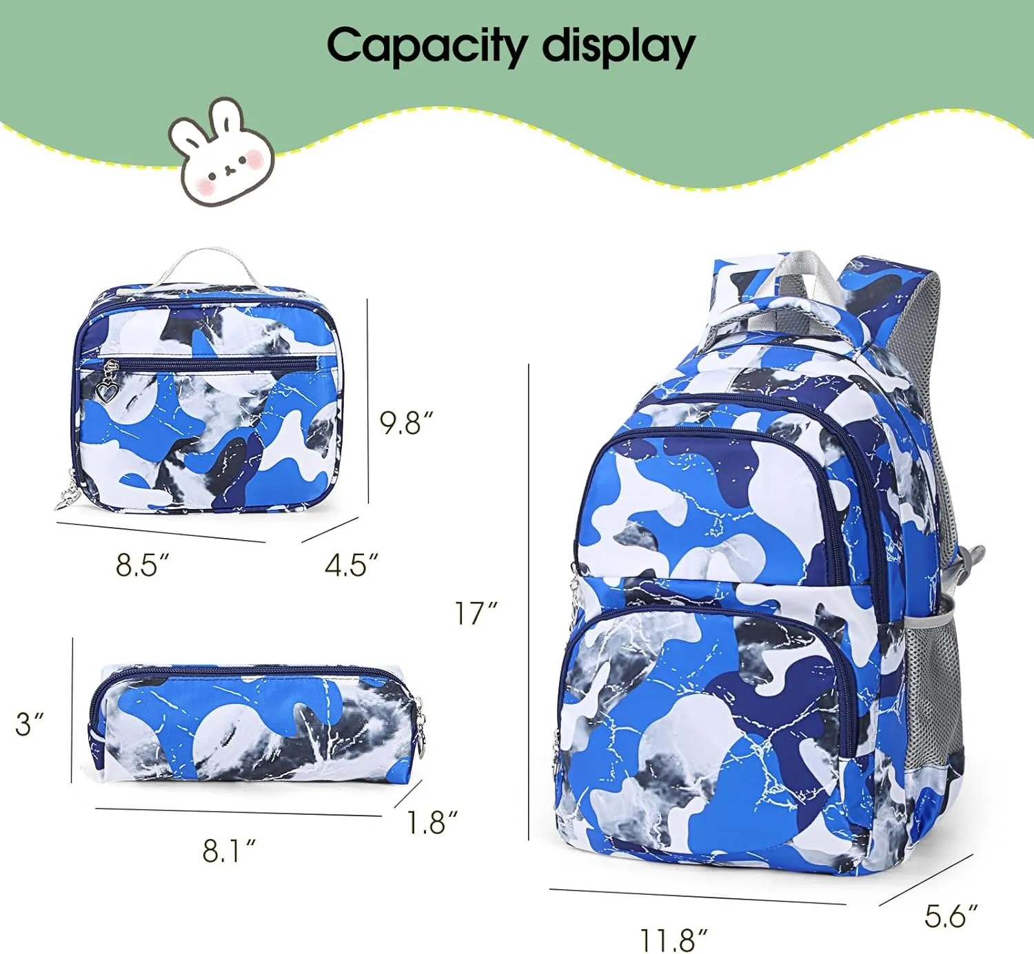 Kids Backpack for Boys Teens Bookbag for Elementary Primary Middle School with Lunch Box Set
