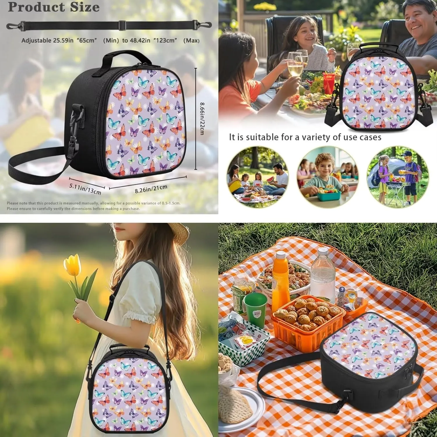Kids Backpack with Matching Lunch Box for Girls Portable Lightweight Backpack for Elementary Girls 3 Pcs School Bag Set for Middle School Kids Casual Hiking Daypack (Butterfly)