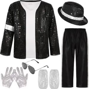 Kids Dance Star Costume for Boys 80s 90s Pop Stage Outfits for Halloween