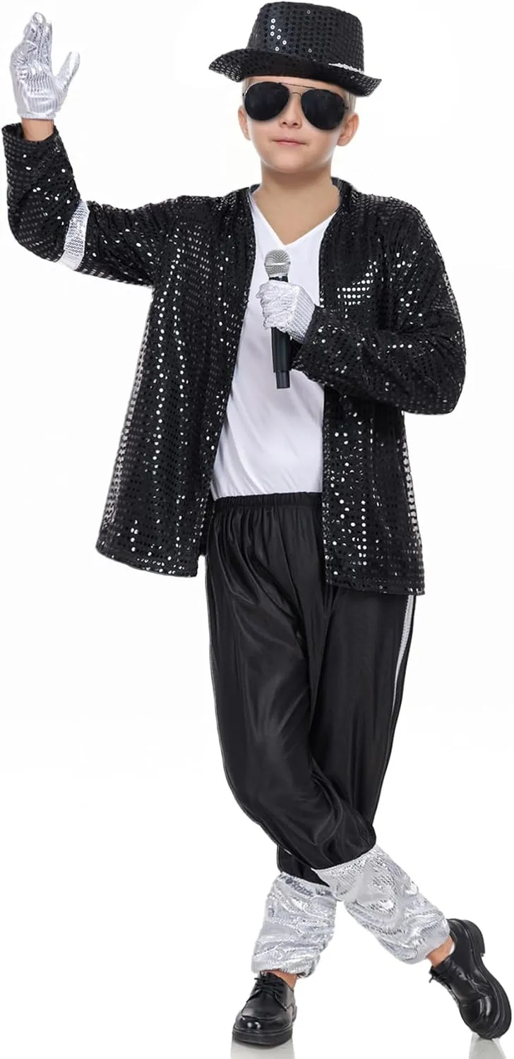 Kids Dance Star Costume for Boys 80s 90s Pop Stage Outfits for Halloween