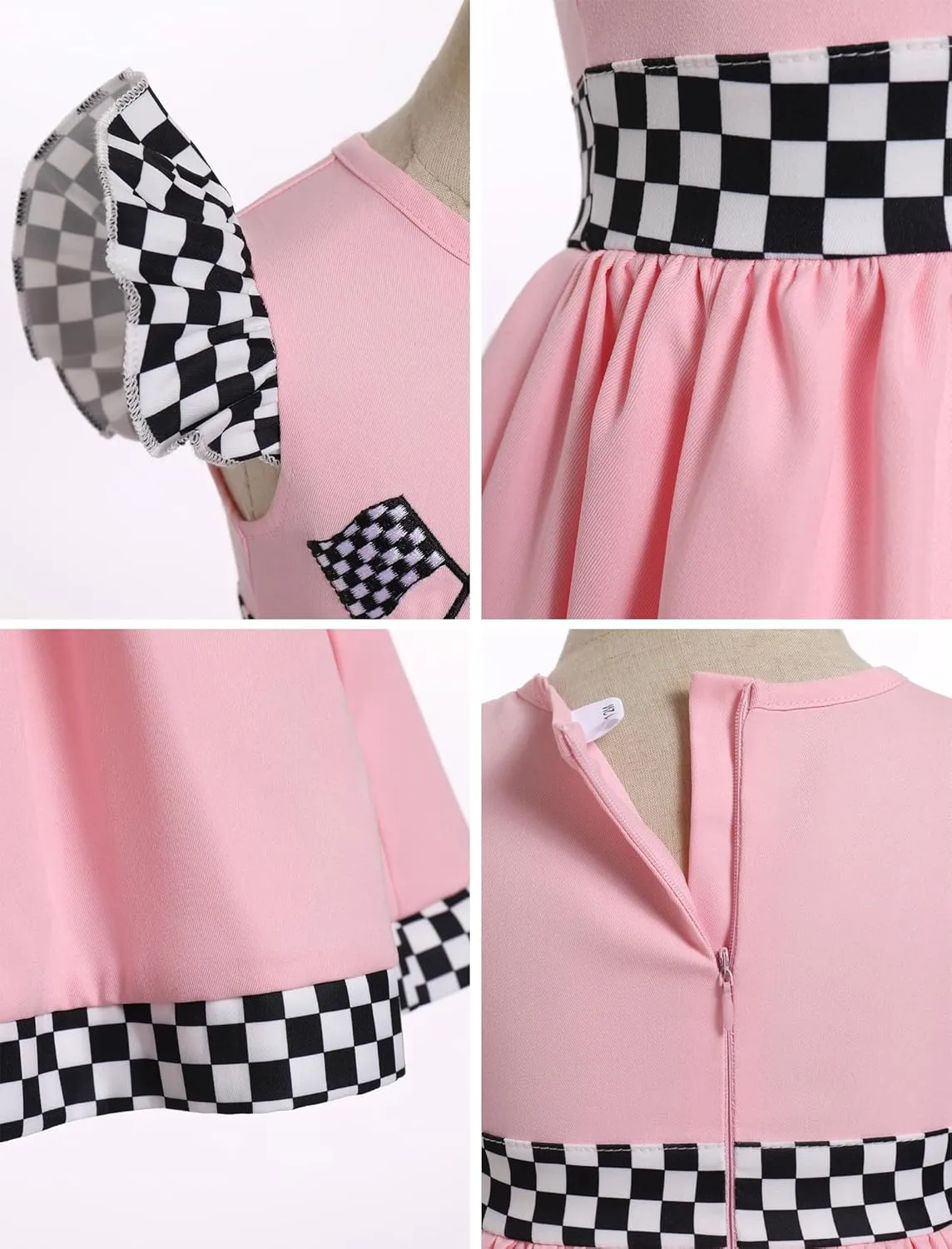 Kids Girls 1st 2nd Birthday Outfit Race Car Driver Costume Flutter Sleeve Ruffle Racer Dress Toddler Racing Suit Cake Smash