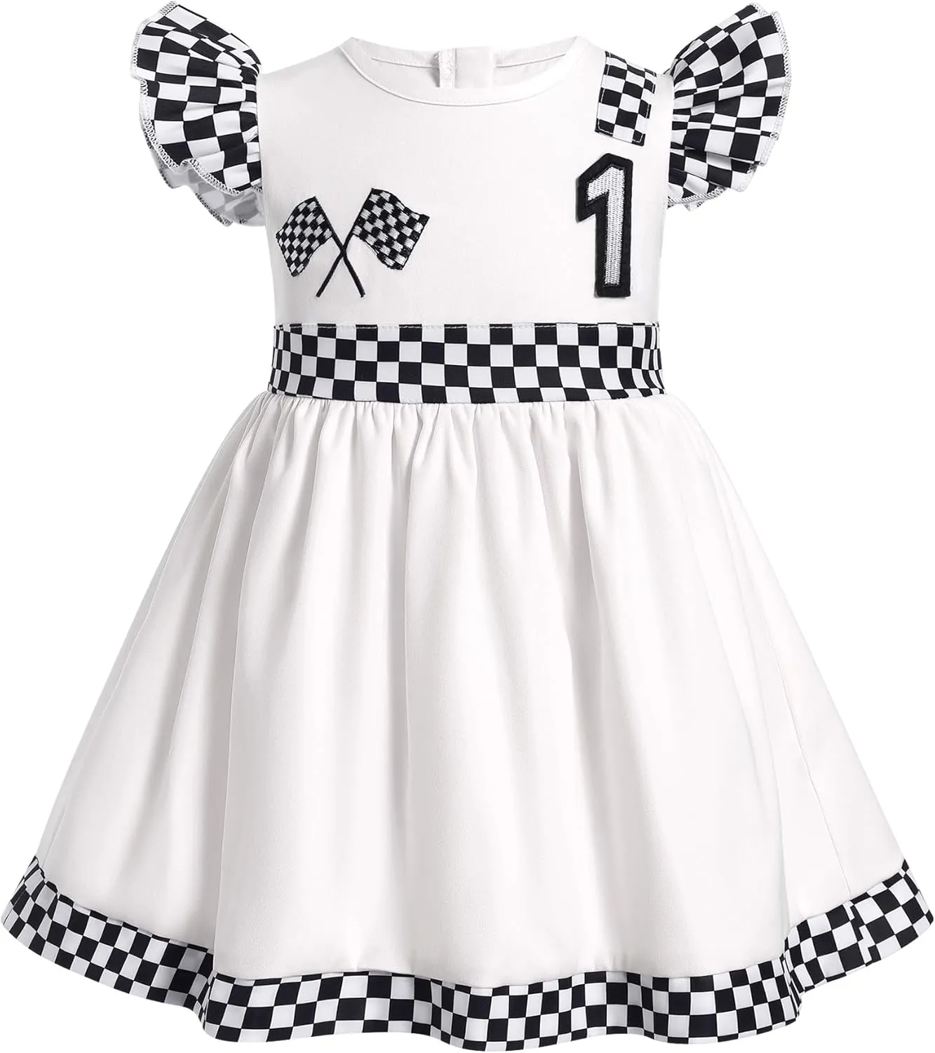 Kids Girls 1st 2nd Birthday Outfit Race Car Driver Costume Flutter Sleeve Ruffle Racer Dress Toddler Racing Suit Cake Smash