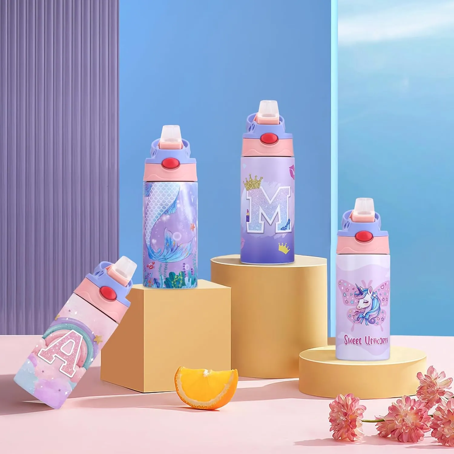 Kids Insulated Water Bottle, 360ml Stainless Steel Water Bottle, Double Wall Toddler Water Bottle, Water Bottles for Kids BPA-Free for School Boys Girls (1PCS pink unicorn), 209777