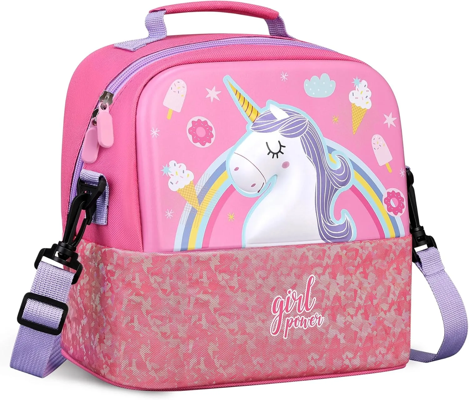 Kids Lunch Bag, Durable Insulated Lunch Bag for Girls, Boys, Washable Lunch Box Bag With Adjustable Shoulder Strap, Reusable Bento Bag for School Picnic & Travel (Unicorn)