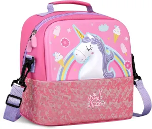 Kids Lunch Bag, Durable Insulated Lunch Bag for Girls, Boys, Washable Lunch Box Bag With Adjustable Shoulder Strap, Reusable Bento Bag for School Picnic & Travel (Unicorn)