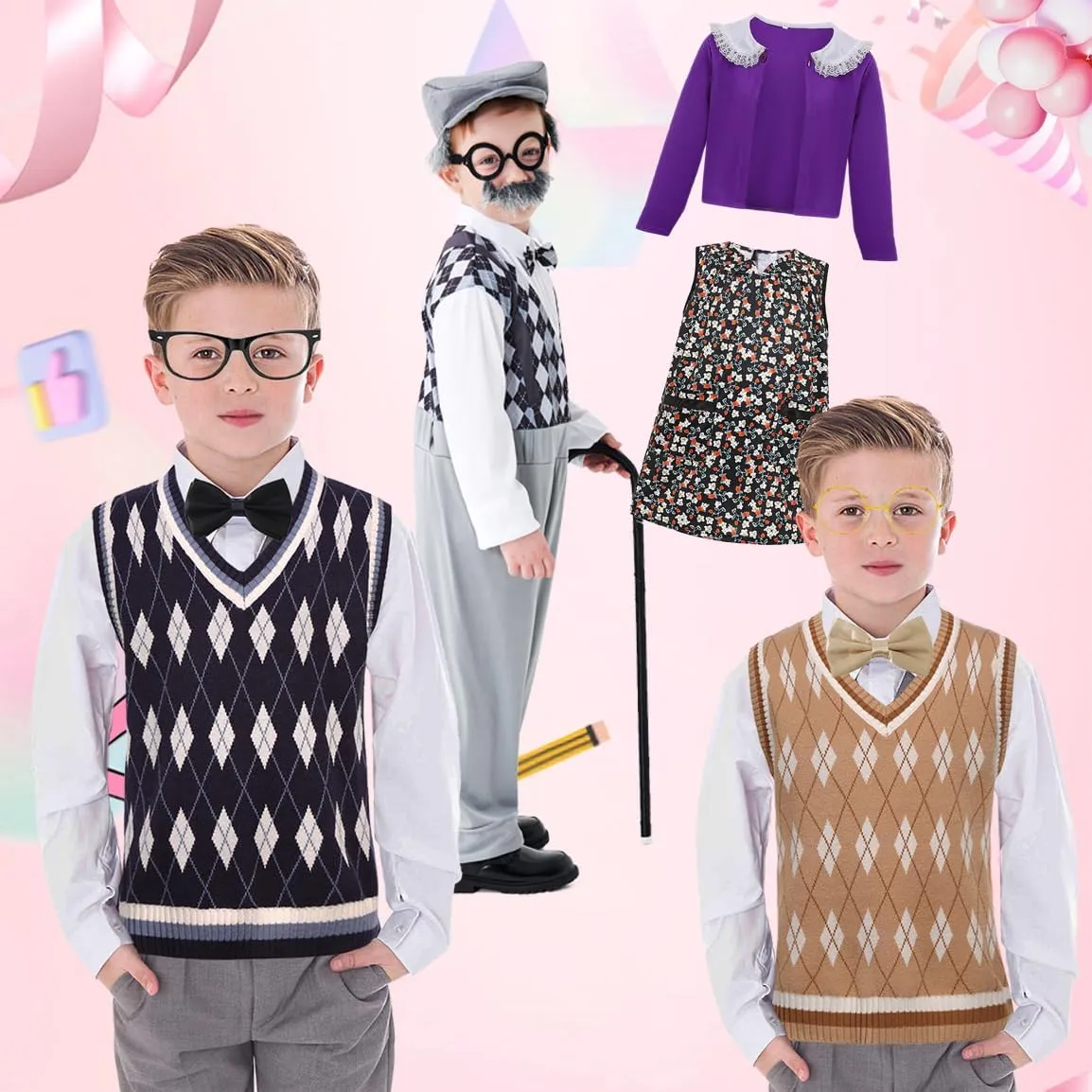 Kids Old Lady Costume for Girls 100 Day of School Costume Girls Grandma Costume Dress 100th Day of School Costume
