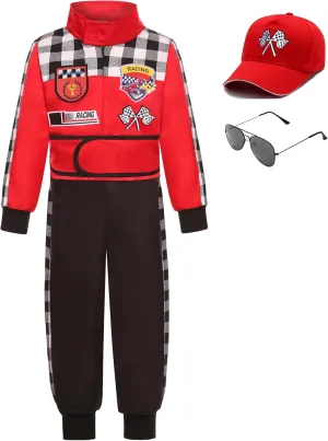 Kids Race Car Driver Costume Boys Racer Jumpsuit With Car Cap Halloween