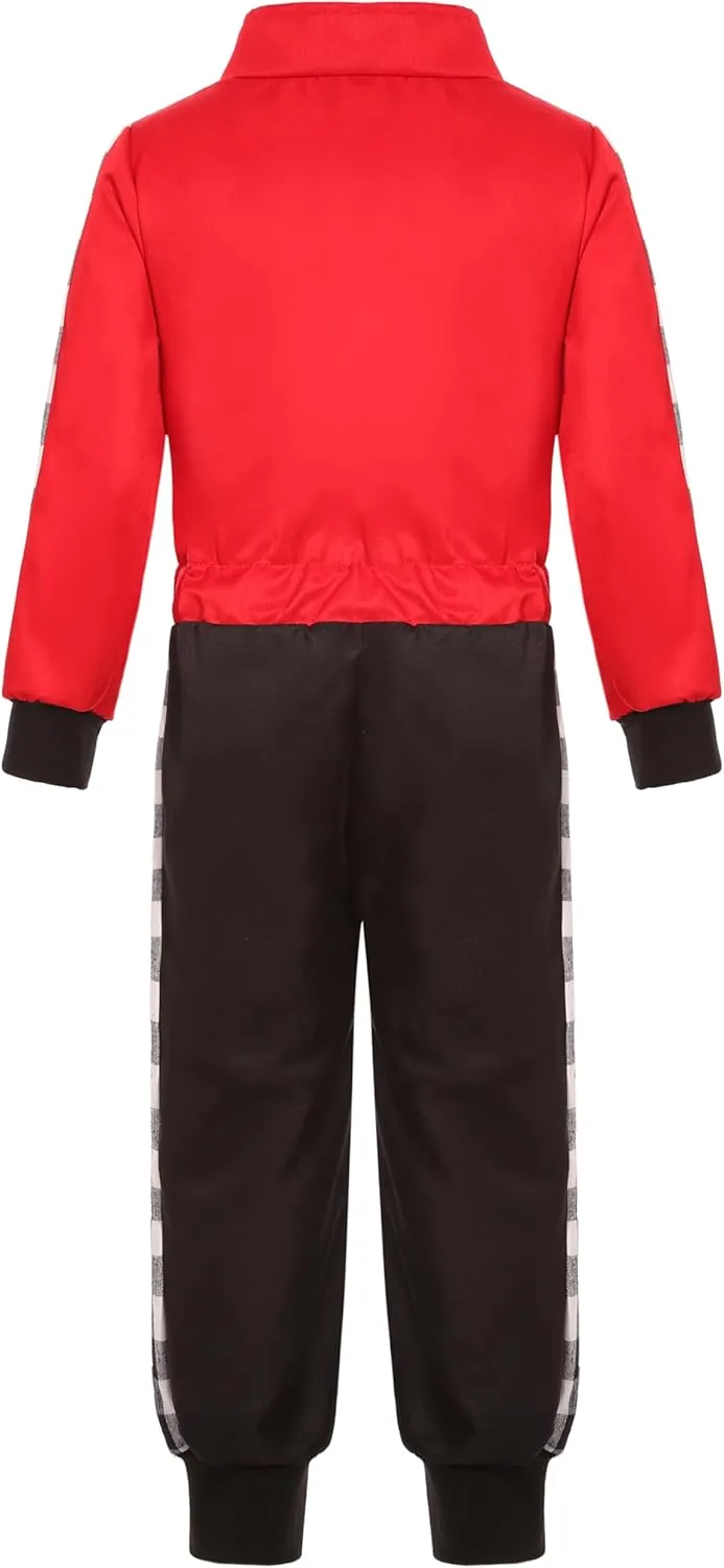 Kids Race Car Driver Costume Boys Racer Jumpsuit With Car Cap Halloween