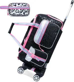 Kids Rolling Duffle Bag with Wheels for Girls Overnight Bag with Makeup Bag Dance Bag for Girls Travel Bag with Travel Toiletry Bag Girls Luggage Bag for Travel