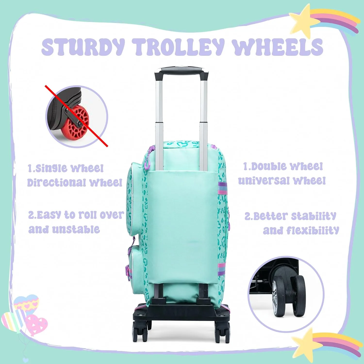 Kids Rolling Duffle Bag with Wheels for Girls - Travel Overnight Bag with Makeup and Toiletry Bag - Dance Bag for Women