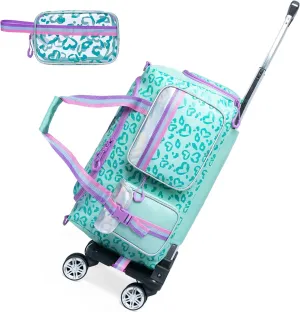 Kids Rolling Duffle Bag with Wheels for Girls - Travel Overnight Bag with Makeup and Toiletry Bag - Dance Bag for Women