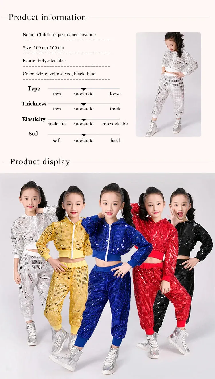 Kids' Sequin Jazz Dance Costume Hip-Hop Street Performance Outfit Unisex