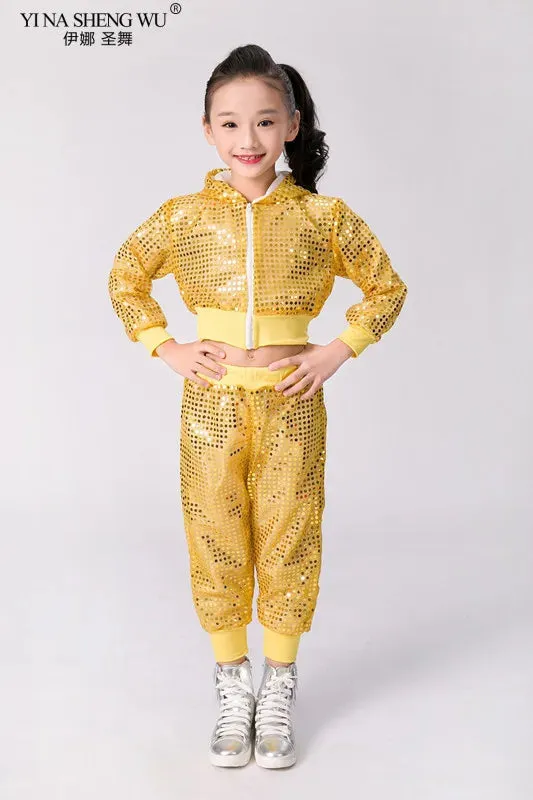 Kids' Sequin Jazz Dance Costume Hip-Hop Street Performance Outfit Unisex