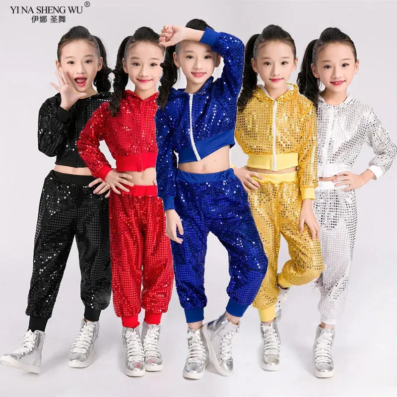 Kids' Sequin Jazz Dance Costume Hip-Hop Street Performance Outfit Unisex