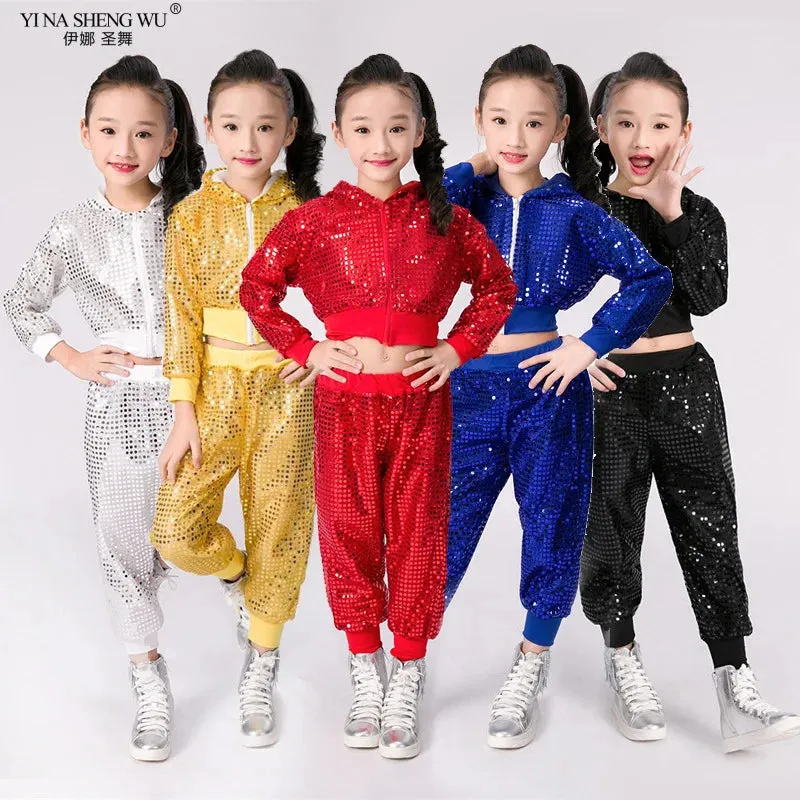 Kids' Sequin Jazz Dance Costume Hip-Hop Street Performance Outfit Unisex